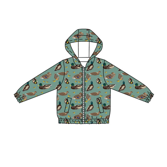 MOQ 5 PCS preorder BT1818 Duck Hunting Green Hooded Zip Long Sleeve Boys Top with Pocket 202604
