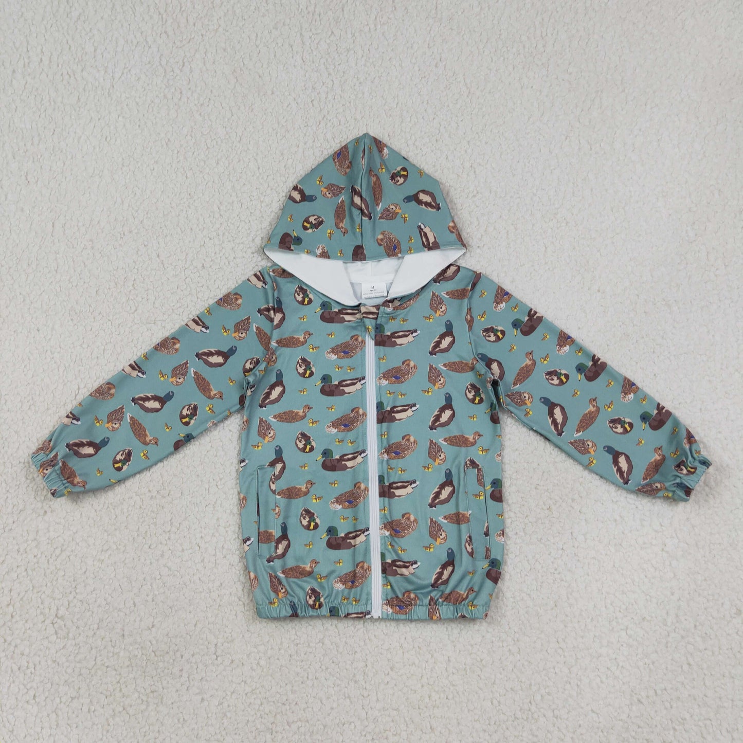 BT1818 Duck Hunting Green Hooded Zip Long Sleeve Boys Top with Pocket 202608 RTS