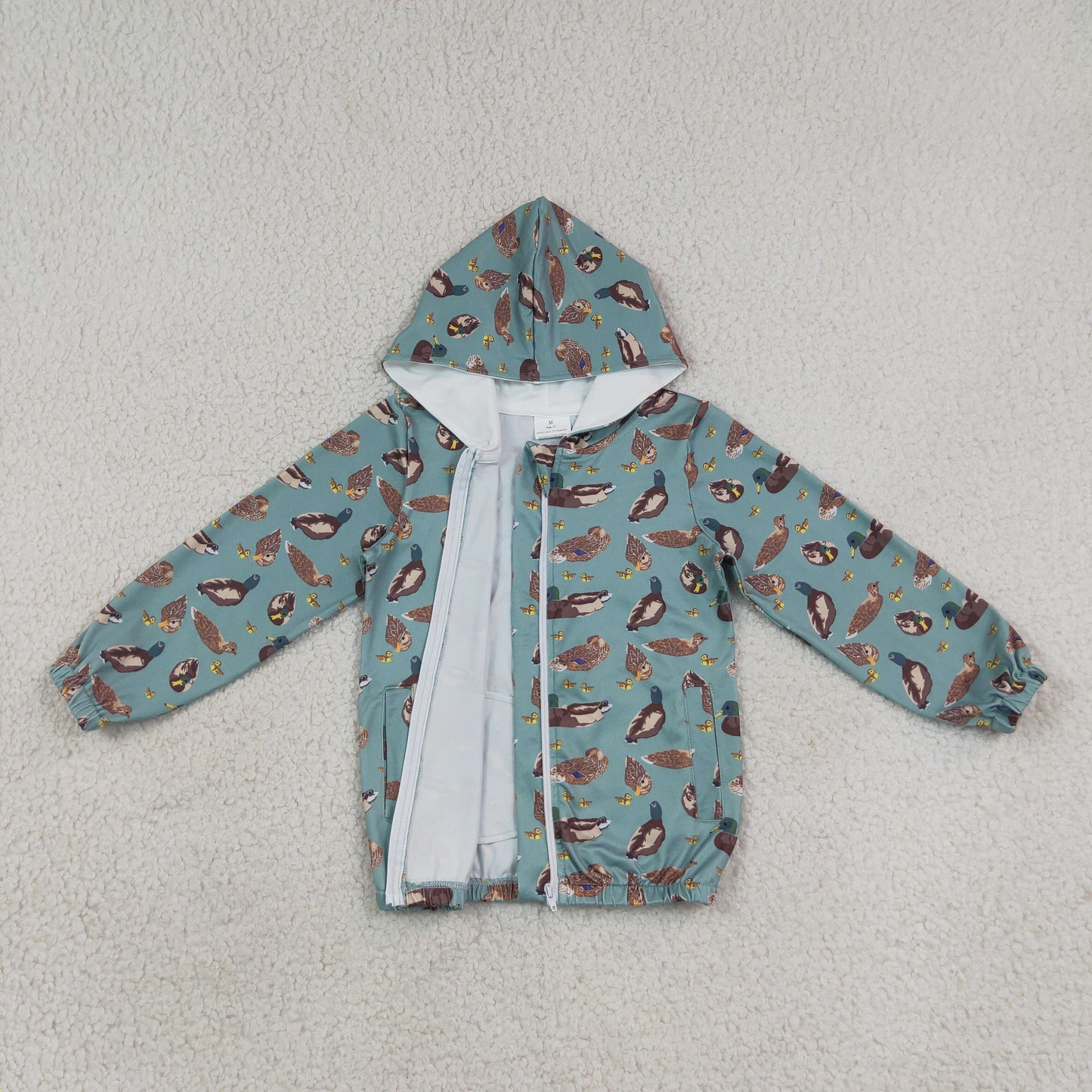BT1818 Duck Hunting Green Hooded Zip Long Sleeve Boys Top with Pocket 202608 RTS
