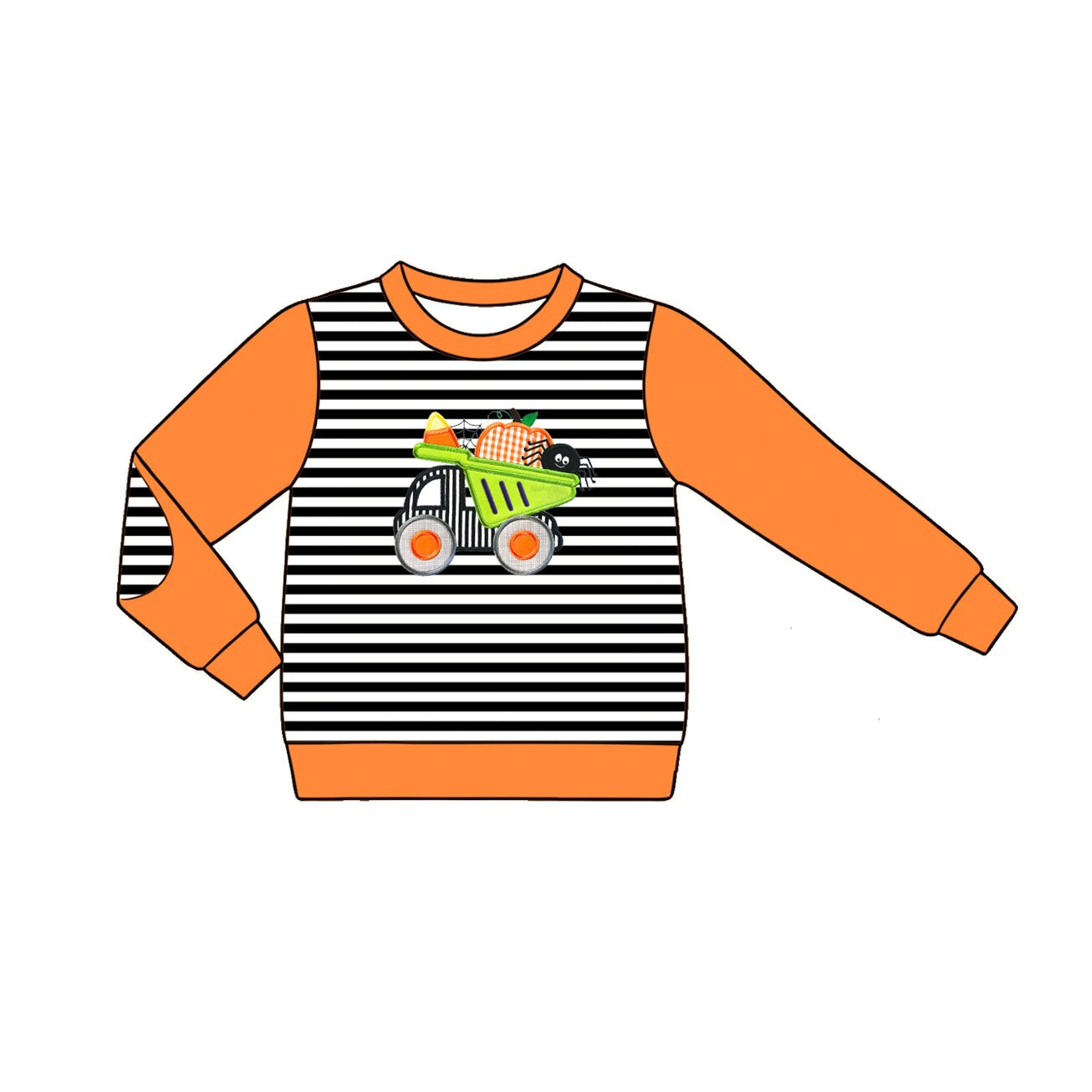 MOQ 5 PCS preorder BT1821 Halloween Candy Pumpkin Spider Trucks Black Stripe Orange Long Sleeve Boys Top 202604