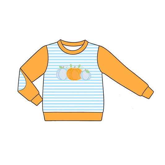 MOQ 5 PCS preorder BT1823 Pumpkin Light Blue Stripe Orange Long Sleeve Boys Top 202604