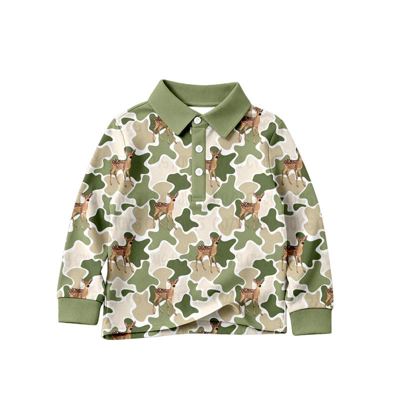 MOQ 5 PCS preorder BT1824 Deer Hunting Green Camouflage Polo Long Sleeve Boys Top 202604