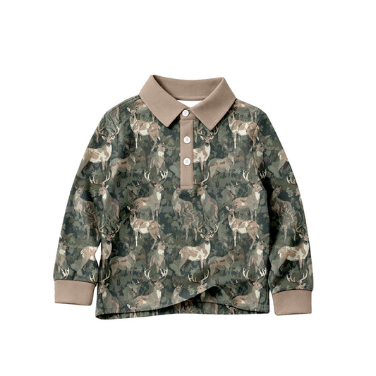 MOQ 5 PCS preorder BT1826 Deer Hunting Green Camouflage Gray Brown Polo Long Sleeve Boys Top 202604