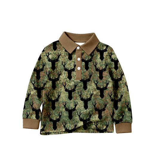 MOQ 5 PCS preorder BT1828 Deer Hunting Green Camouflage Brown Polo Long Sleeve Boys Top 202604