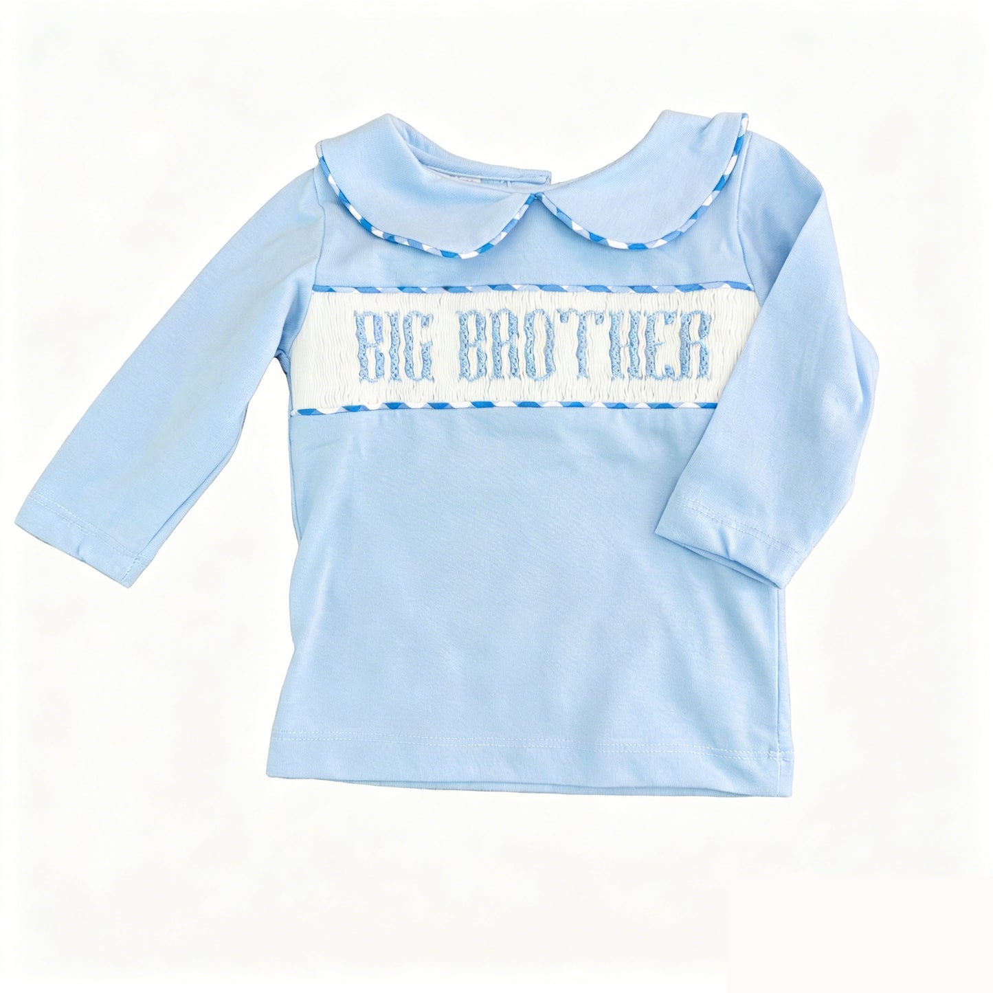 MOQ 5 PCS preorder BT1830 Big Brother Letter Doll Collar Blue Long Sleeve Boys Top 202604
