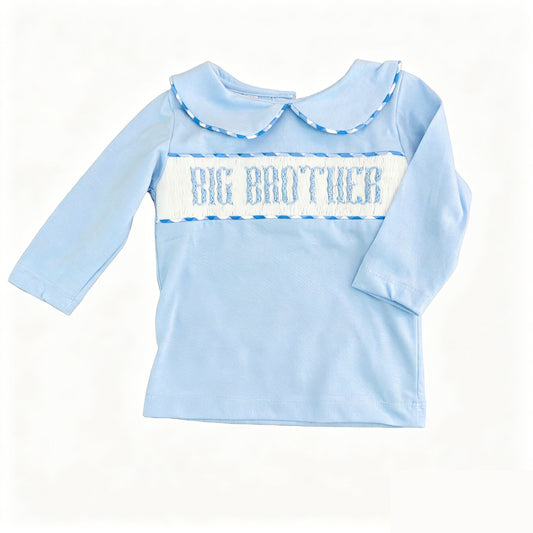 MOQ 5 PCS preorder BT1830 Big Brother Letter Doll Collar Blue Long Sleeve Boys Top 202604