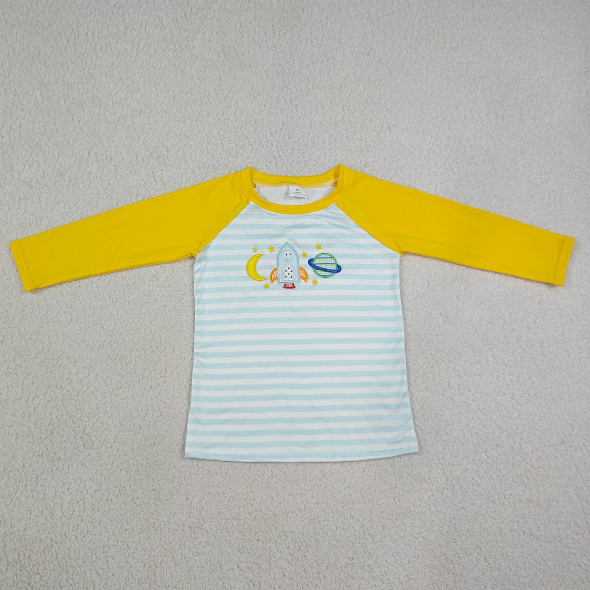 BT1831 Embroidered Moon Rocket Blue Stripe Yellow Long Sleeve Boys Top 202608 RTS