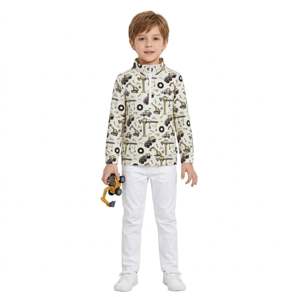 BT1835 Truck Car Print Kids Boys Zipper Pullover