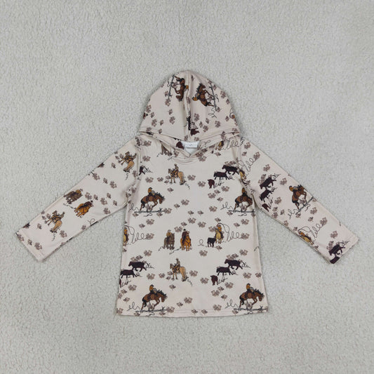 BT1843 Riding Horse Cowboy Beige Hooded Long Sleeve Boys Top 202607 RTS