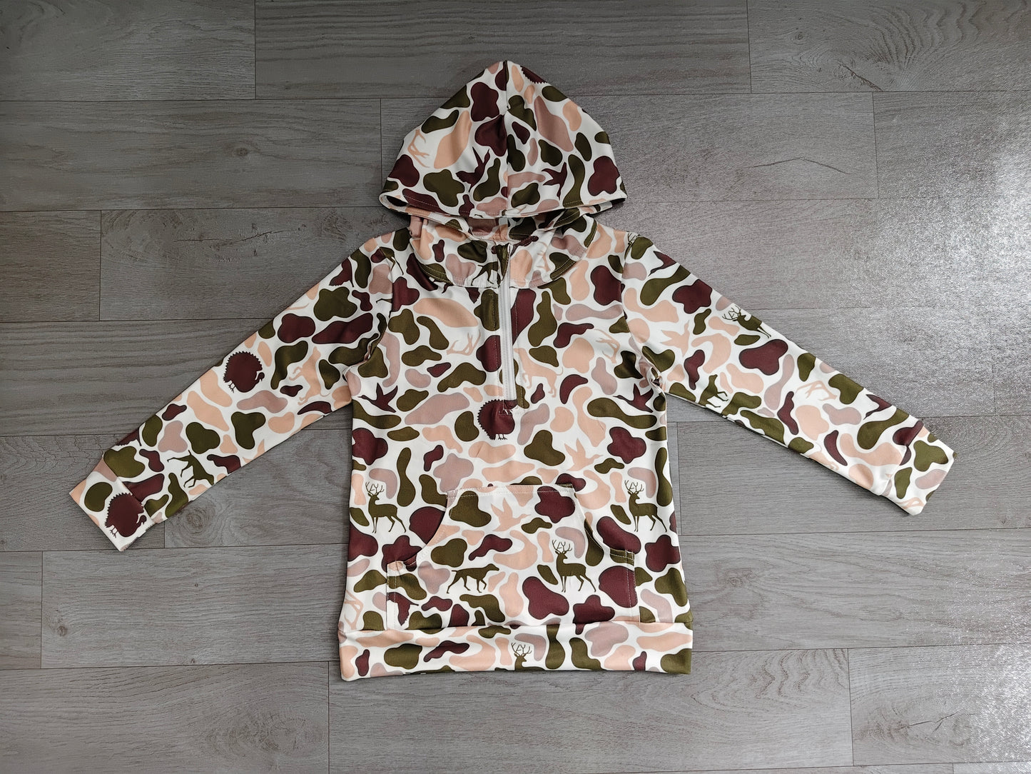 NO MOQ preorder BT1852 Deer Hunting Beige Green Camo Hooded Long Sleeve Boys Top 202606