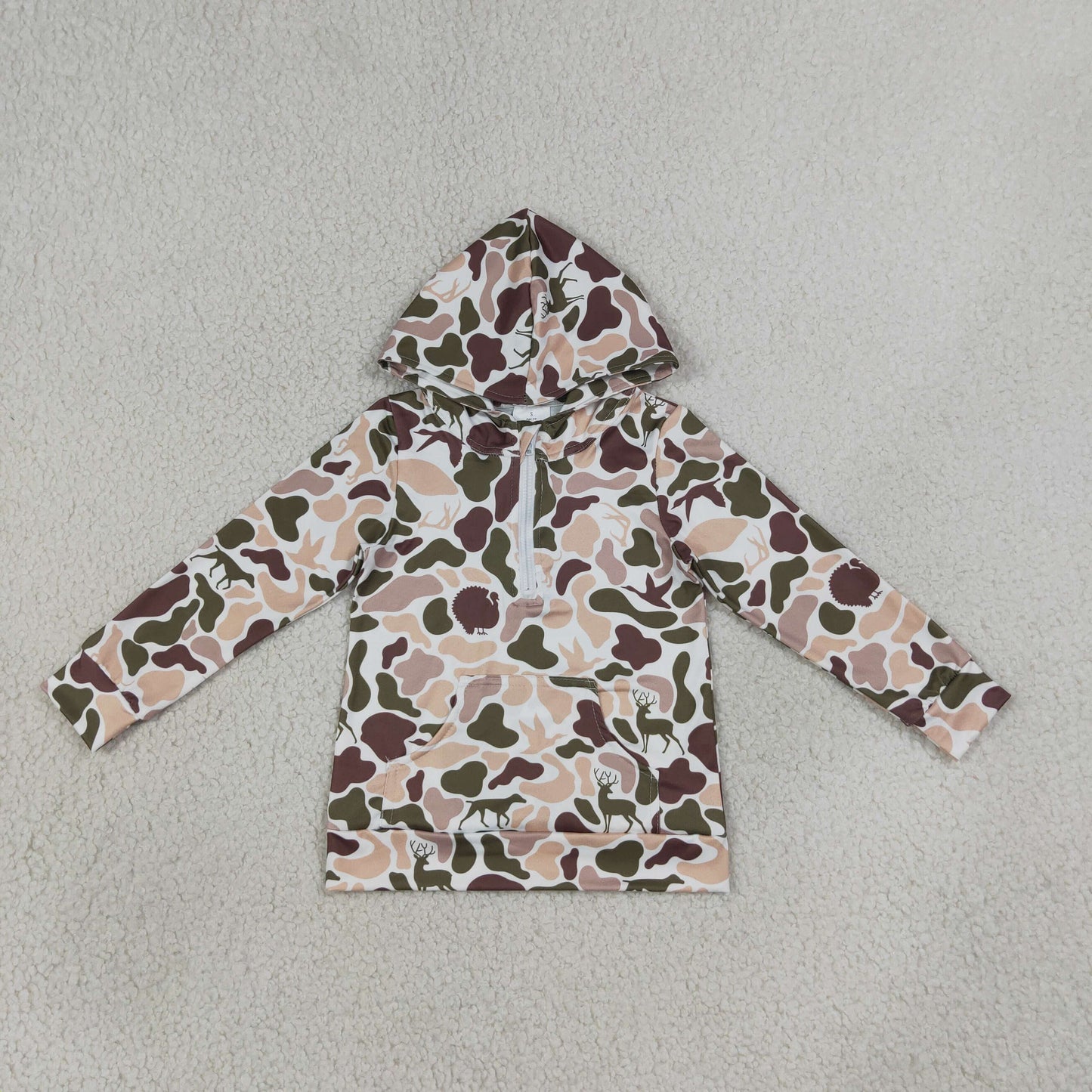 BT1852 Deer Hunting Beige Green Camo Hooded Long Sleeve Boys Top 202607 RTS