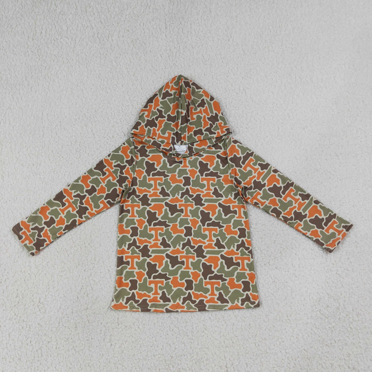 BT1856 GO TEAM T Orange Green Camo Hooded Long Sleeve Boys Top 202607 RTS