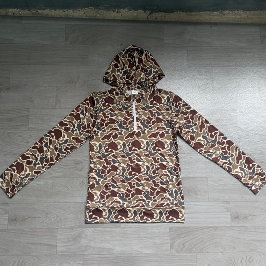 NO MOQ Preorder BT1872 Adult Male Brown Camouflage Hooded Zipper Long Sleeve Top 202607