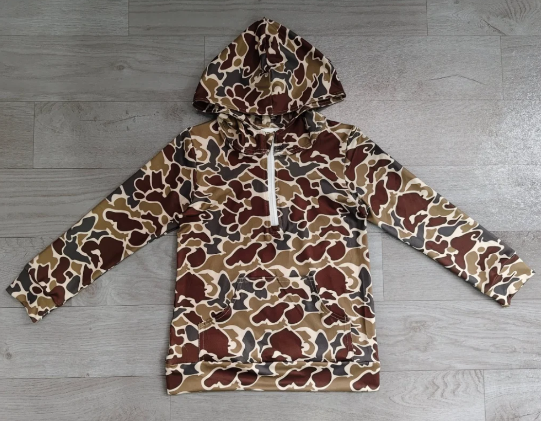 MOQ 5 PCS Preorder BT1872 Adult Male Brown Camouflage Hooded Zipper Long Sleeve Top 202607