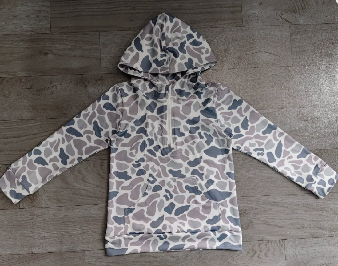 MOQ 5 PCS Preorder BT1873 Adult Male Gray Blue Camouflage Hooded Zipper Long Sleeve Top 202607