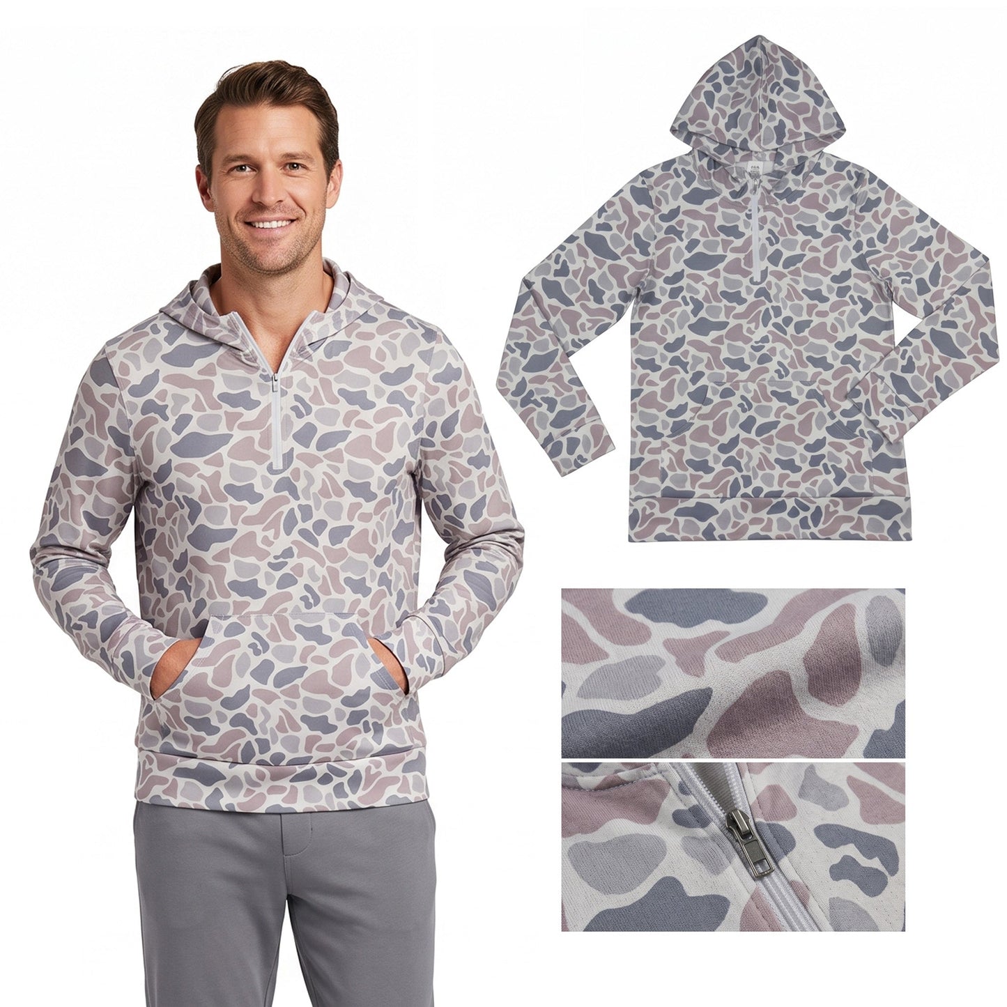 BT1873 Hunting Camo Grey Hoodie Zipper Men Adult's Coat