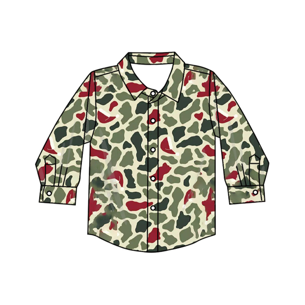 MOQ 5 PCS preorder BT1875 Red Green Camo Buttons Polo Long Sleeve Boys Top 202607