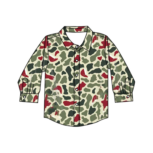 MOQ 5 PCS preorder BT1875 Red Green Camo Buttons Polo Long Sleeve Boys Top 202607