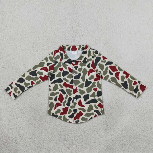 BT1875 Christmas Camo Buttons Kids Boys Shirt