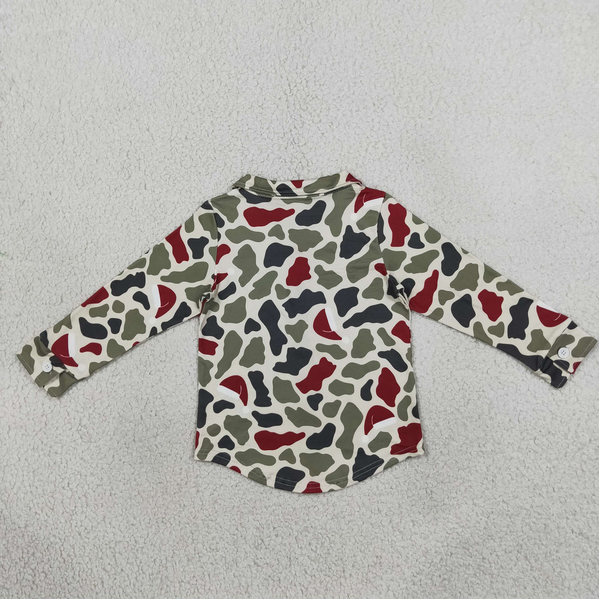 BT1875 Christmas Camo Buttons Kids Boys Shirt