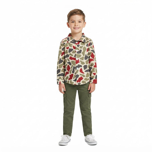 BT1875 Christmas Camo Buttons Kids Boys Shirt