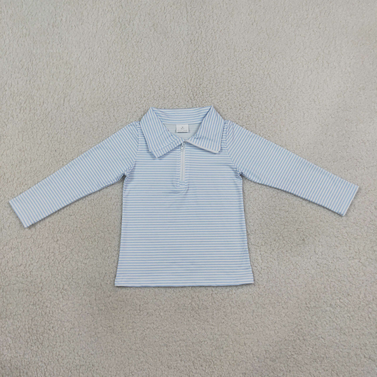 BT1878 Light Blue Stripe Zipper Kids Boys Pullover Shirt