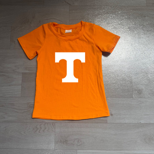 NO MOQ preorder BT1881 Offset Printing GO TEAM T Orange Short Sleeve Boys Top 202607