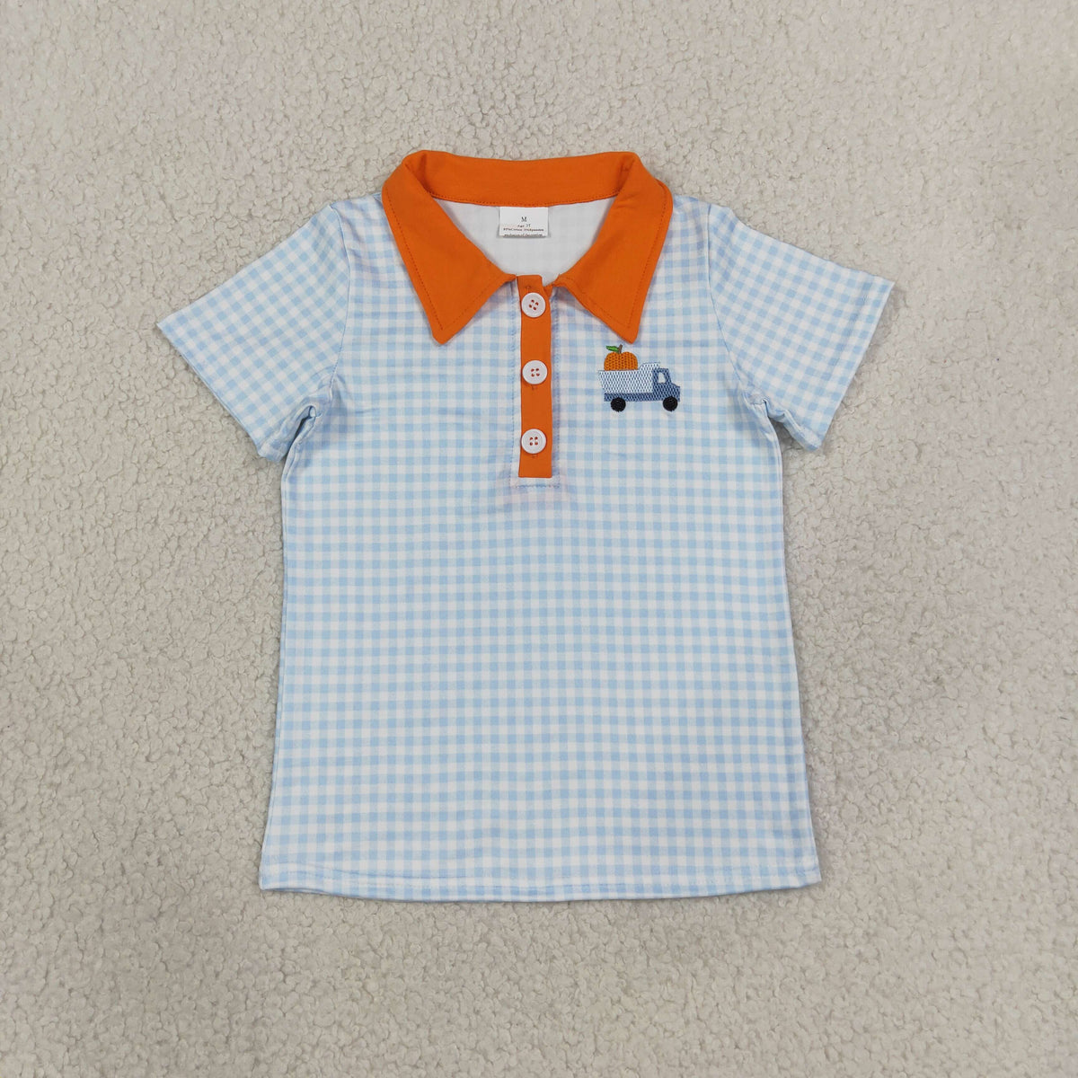 BT1890 Embroidery Pumpkin Plaid Kids Boys Polo Shirt