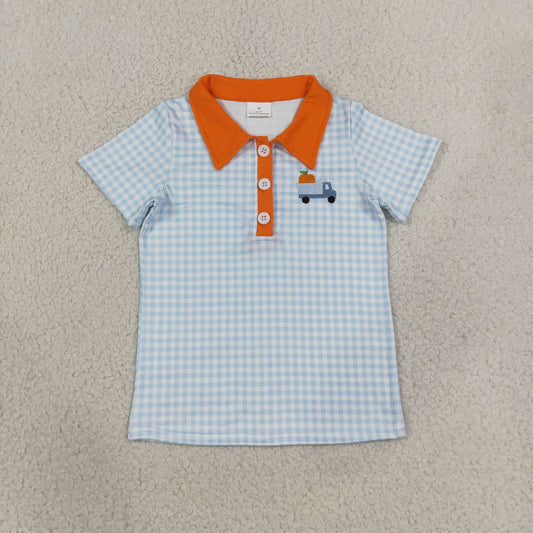 BT1890 Embroidery Pumpkin Plaid Kids Boys Polo Shirt