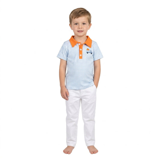 BT1890 Embroidery Pumpkin Plaid Kids Boys Polo Shirt