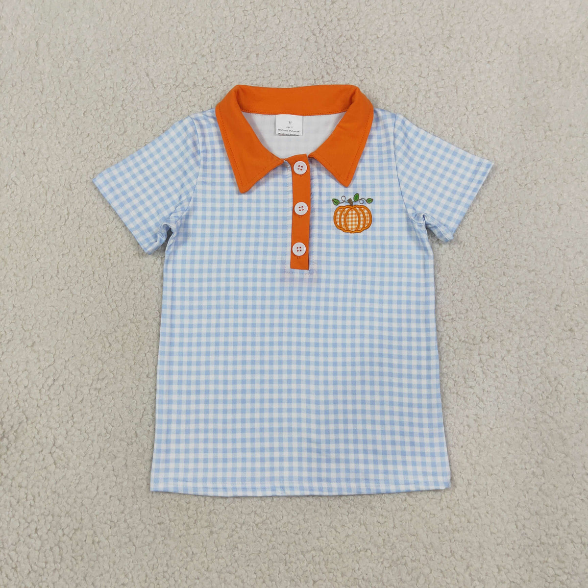 BT1891 Embroidery Fall Pumpkin Plaid Kids Boys Polo Shirt 202609 RTS