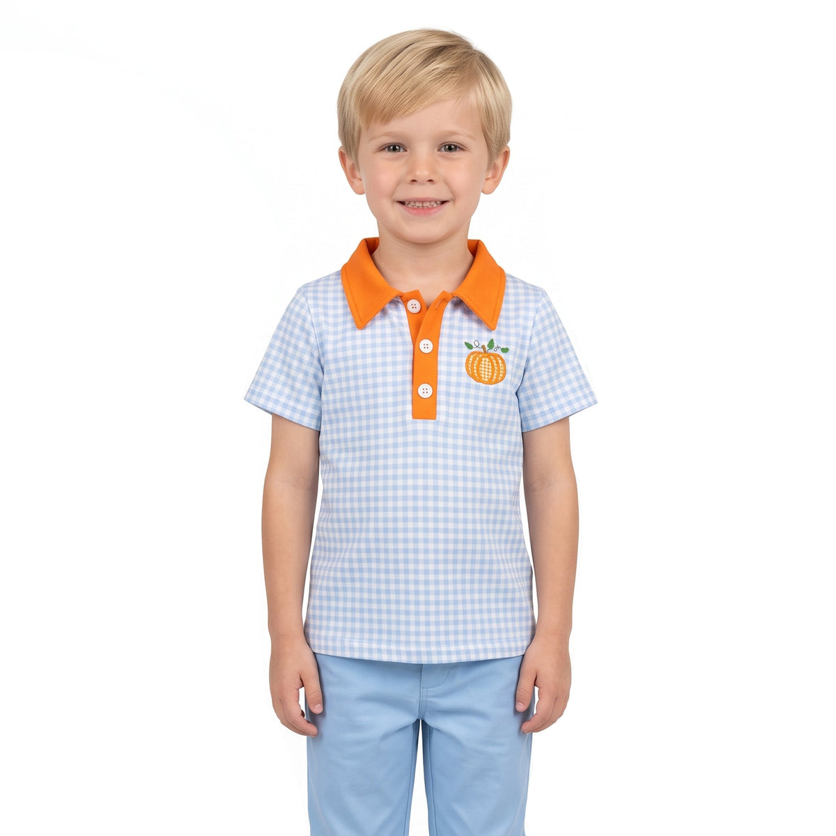 BT1891 Embroidery Fall Pumpkin Plaid Kids Boys Polo Shirt 202609 RTS