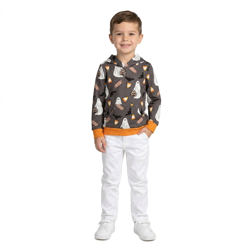 BT1843 Halloween Candy Bats Kids Boys Hoodie Pullover 202609 RTS