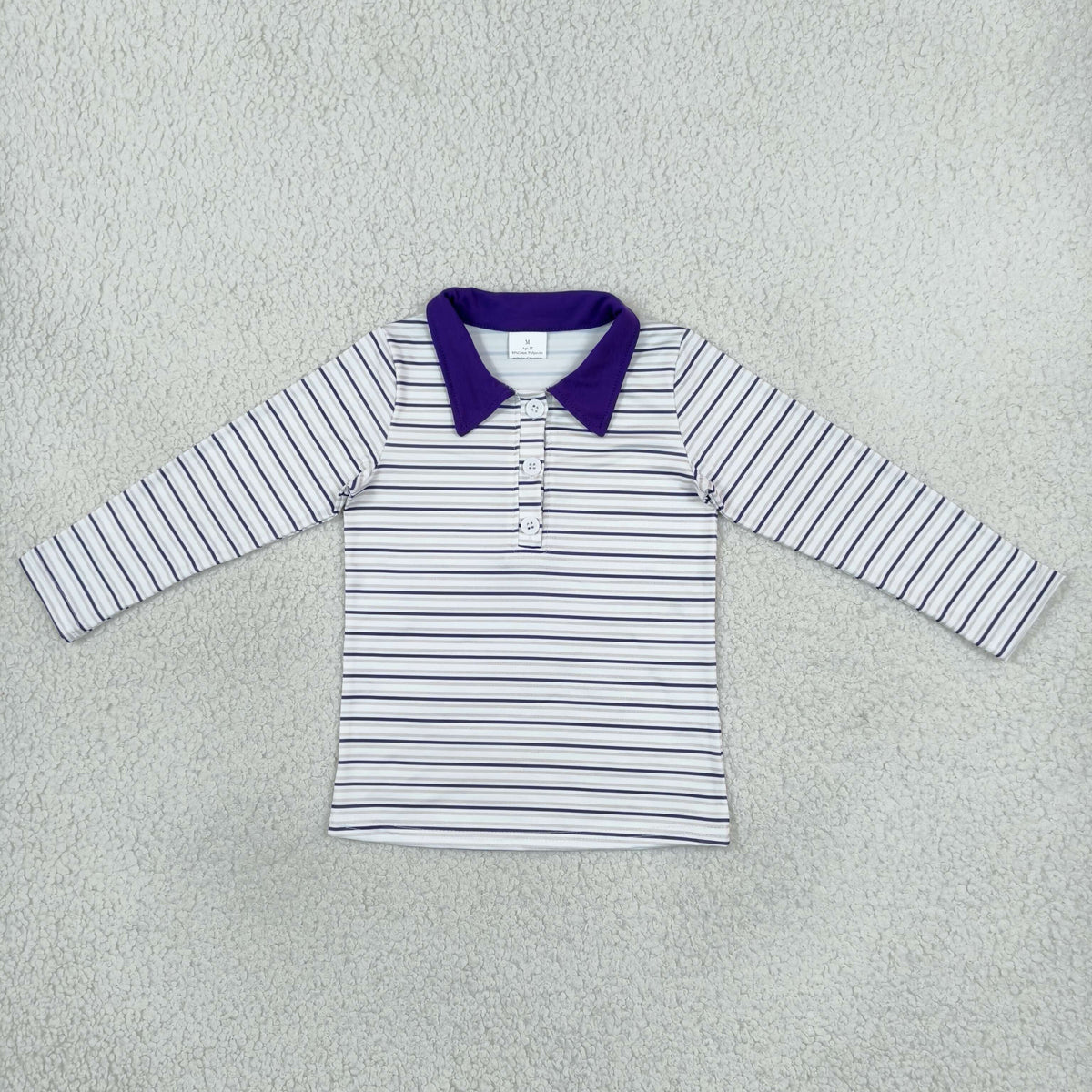 BT1911 Mardi Gras Stripe Purple Polo Kids Boys Shirt Top