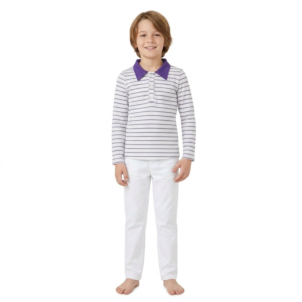 BT1911 Mardi Gras Stripe Purple Polo Kids Boys Shirt Top