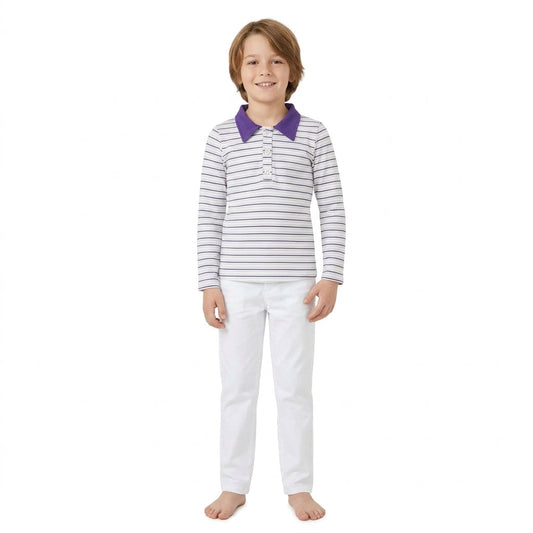 BT1911 Mardi Gras Stripe Purple Polo Kids Boys Shirt Top