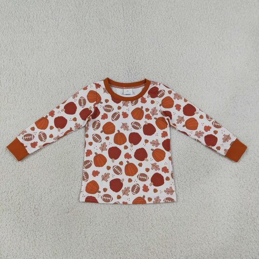 BT1928 Fall Pumpkin Leaf Rugby Print Kids Boys Shirt Top 202609 RTS