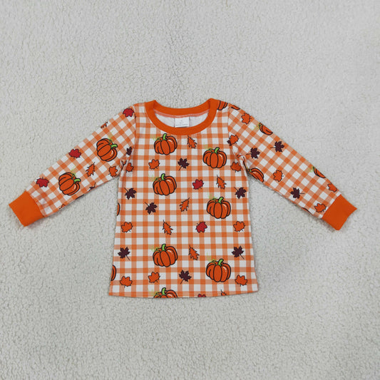 BT1929 Fall Pumpkin Plaid Print Kids Boys Shirt Top 202609 RTS