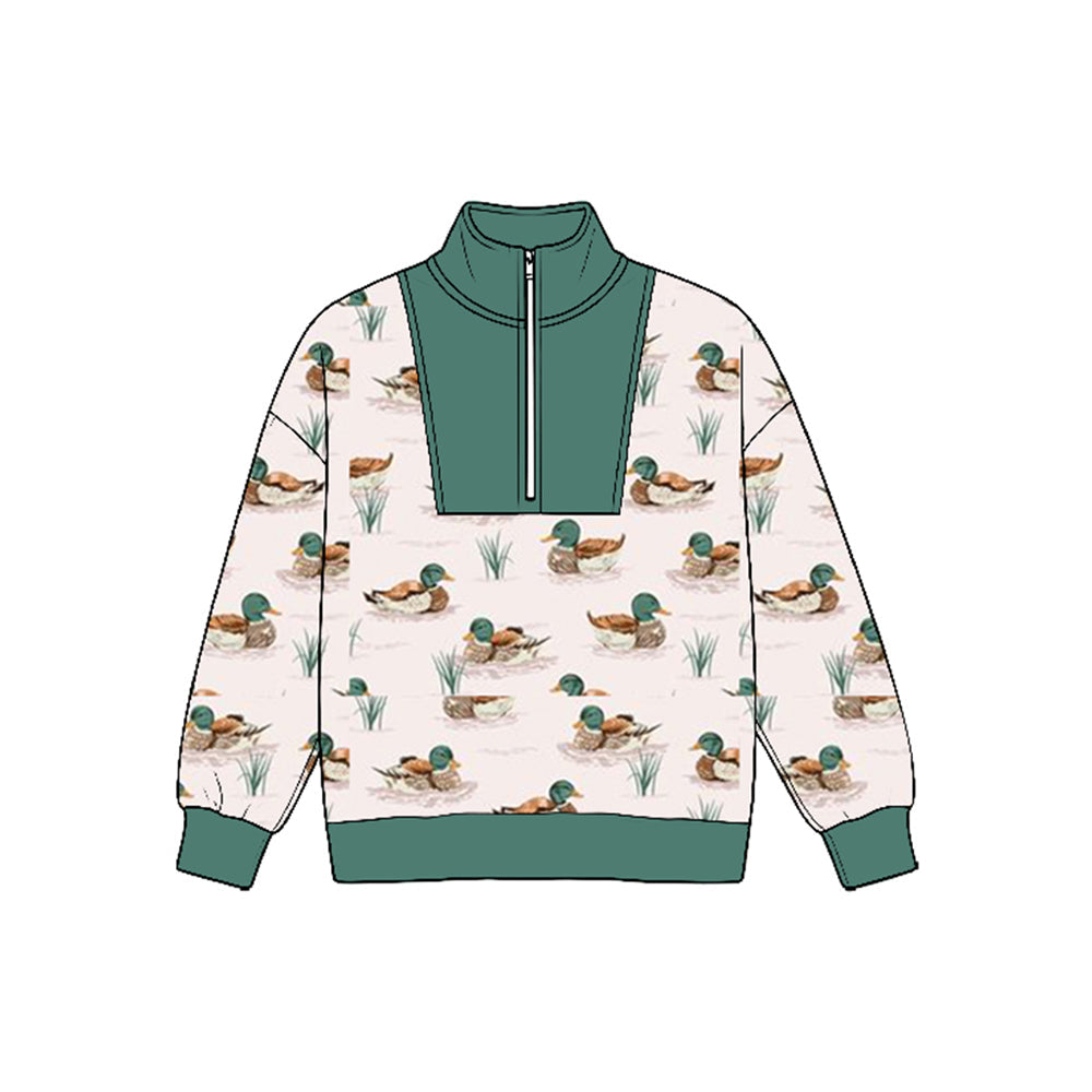 MOQ 5pcs BT1942 pre-order  toddler boy clothes mallard ducks zipper boy winter top shirt-2026.8.25