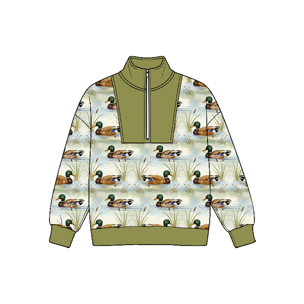 MOQ 5pcs BT1943 pre-order  toddler boy clothes mallard ducks zipper boy winter top shirt-2026.8.25