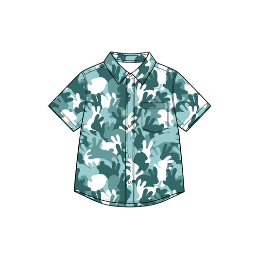 BT1952 pre-order toddler kid clothes easter bunny camo print boy short sleeve shirt-2026.8.27