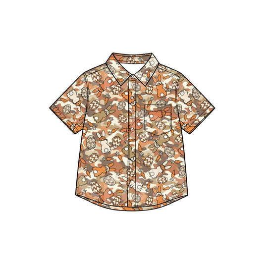 BT1953 pre-order toddler kid clothes easter bunny camo print boy short sleeve shirt-2026.8.27