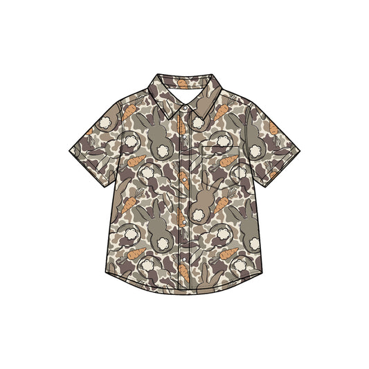 BT1954 pre-order toddler kid clothes easter bunny camo print boy short sleeve shirt-2026.8.27