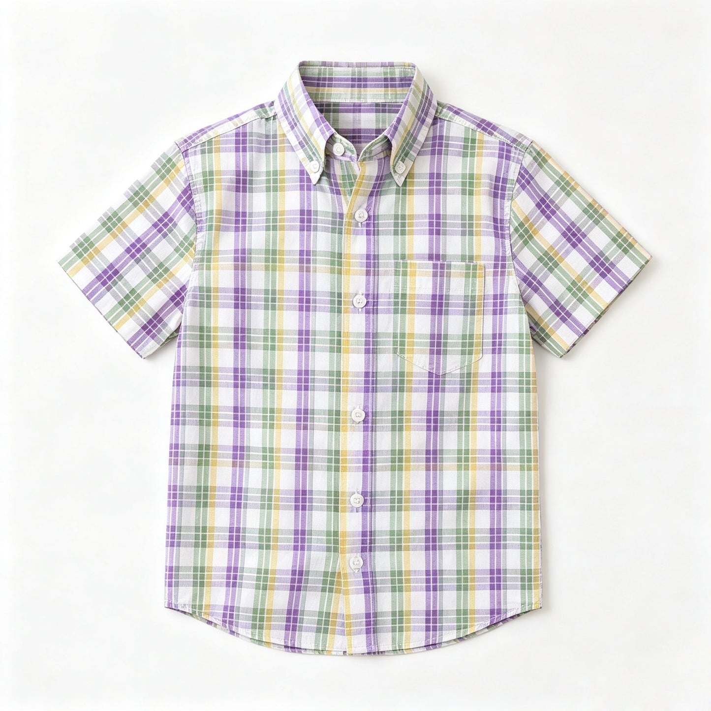 Preorder MOQ 5 pcs BT1957 Mardi Gras Plaid Buttons Kids Boys Polo Shirt Top 202609