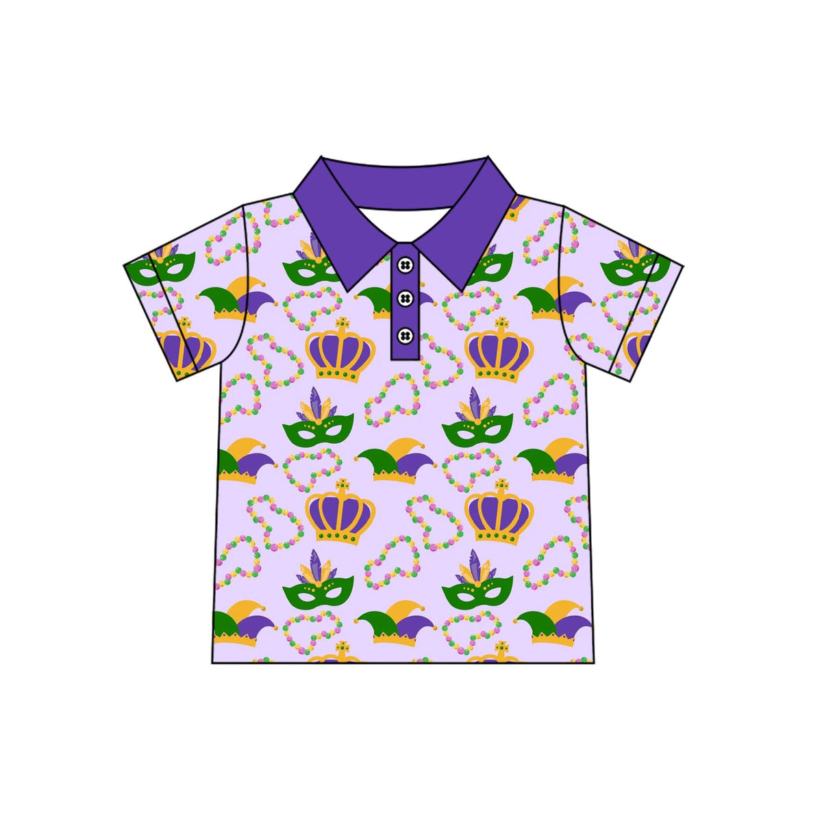 Preorder MOQ 5 pcs 202609 Each Style Mardi Gras Kids Boys Polo Pullover Shirt