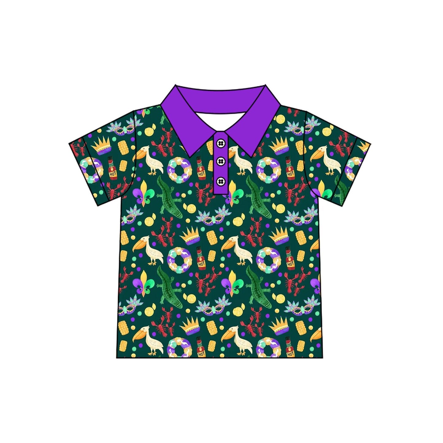 Preorder MOQ 5 pcs 202609 Each Style Mardi Gras Kids Boys Polo Pullover Shirt