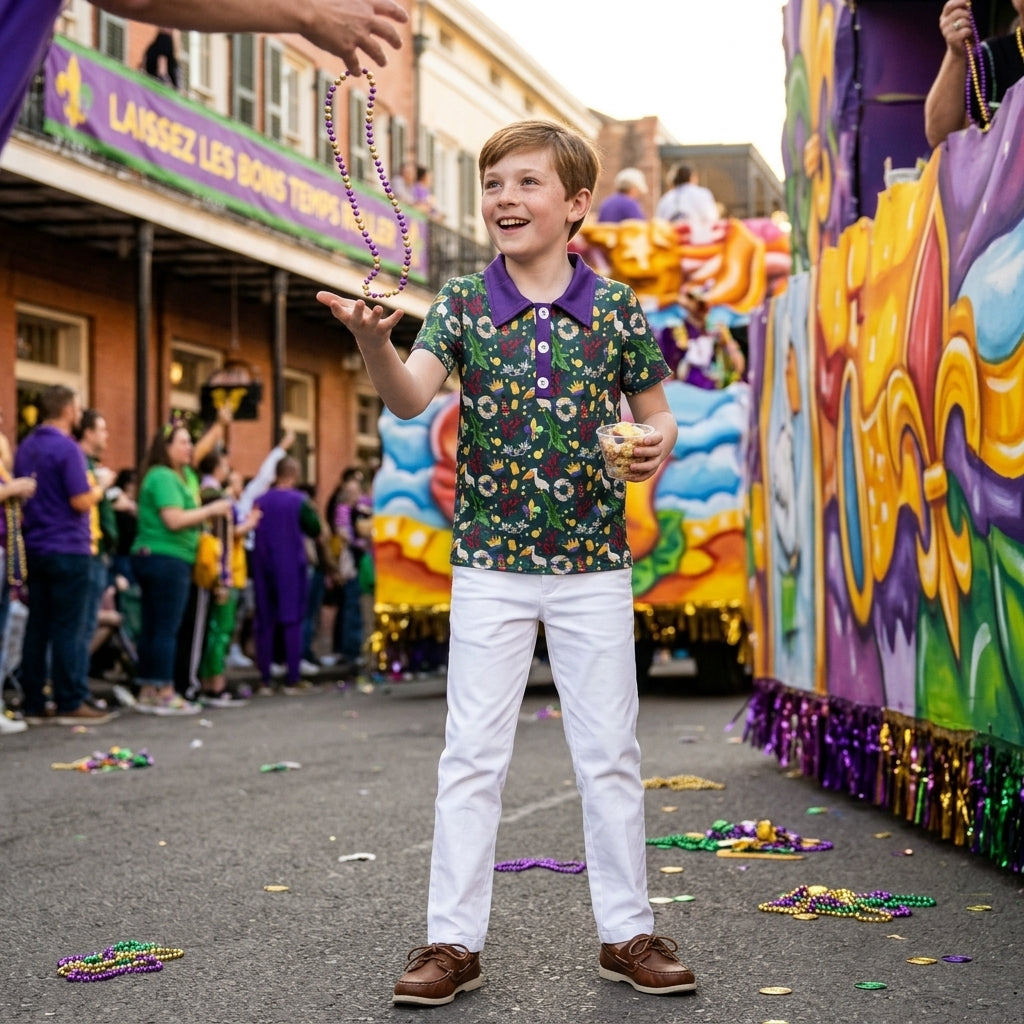 BT1961 Mardi Gras Purple Kids Boys Polo Pullover Shirt