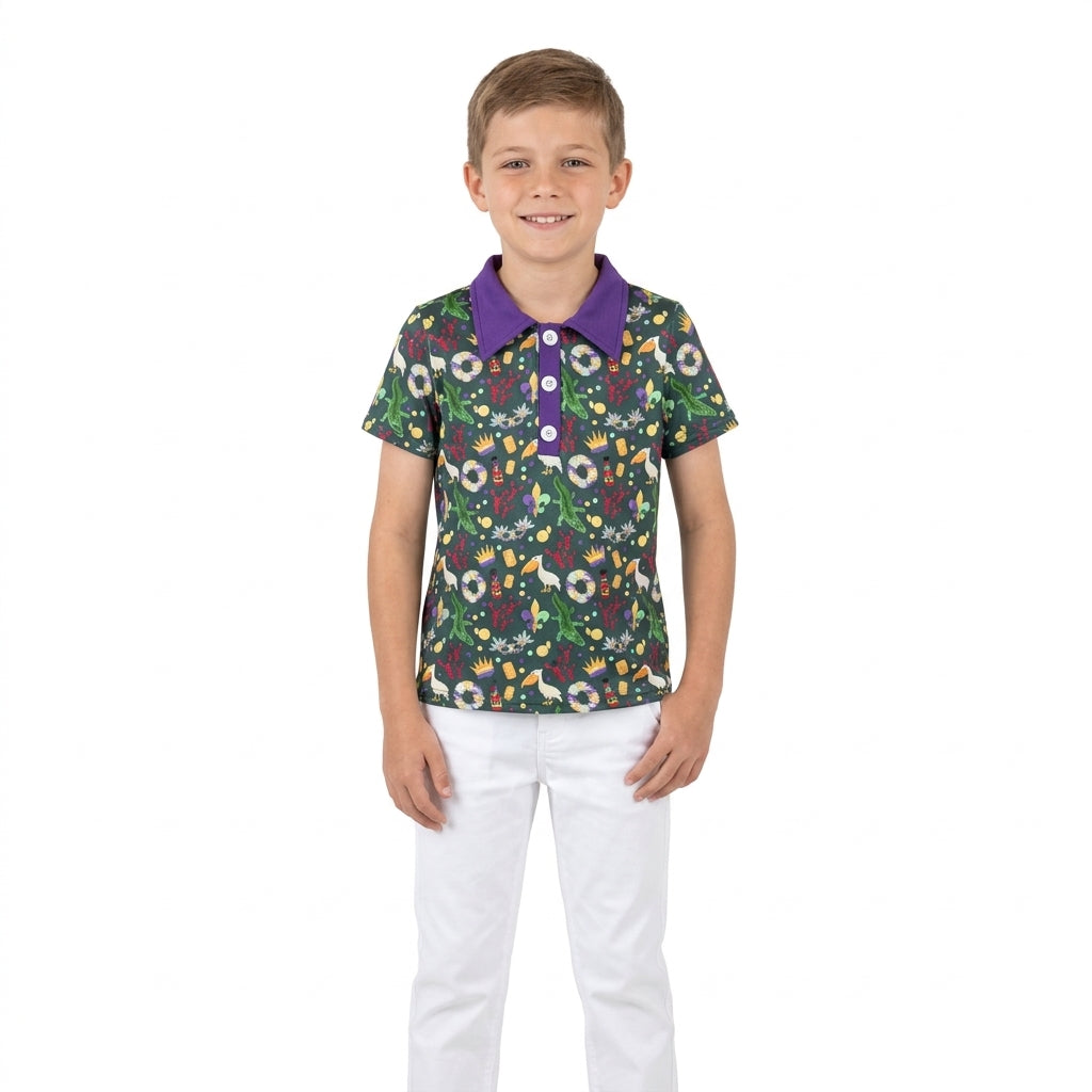 BT1961 Mardi Gras Purple Kids Boys Polo Pullover Shirt
