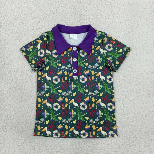 BT1961 Mardi Gras Purple Kids Boys Polo Pullover Shirt