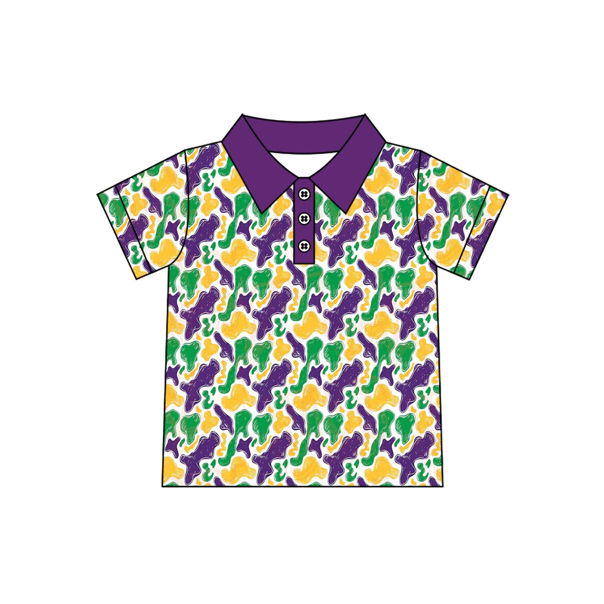 Preorder MOQ 5 pcs 202609 Each Style Mardi Gras Kids Boys Polo Pullover Shirt